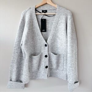Line Sweater Cardigan XL NWT light grey button up sweater chunky knit oversized